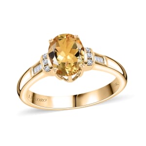 Luxoro AAA Brazilian Heliodor and G-H I2-I3 Diamond 1.75 ctw Ring in 10K Yellow Gold (Size 6.0)