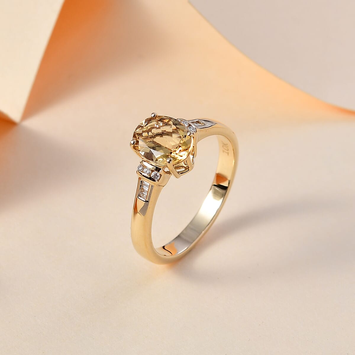 Luxoro AAA Brazilian Heliodor and G-H I2-I3 Diamond 1.75 ctw Ring in 10K Yellow Gold (Size 7.5) image number 1