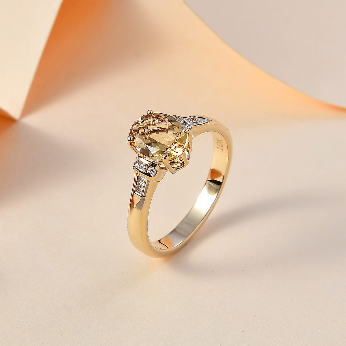 Luxoro AAA Brazilian Heliodor and G-H I2-I3 Diamond 1.75 ctw Ring in 10K Yellow Gold (Size 8.0) image number 1