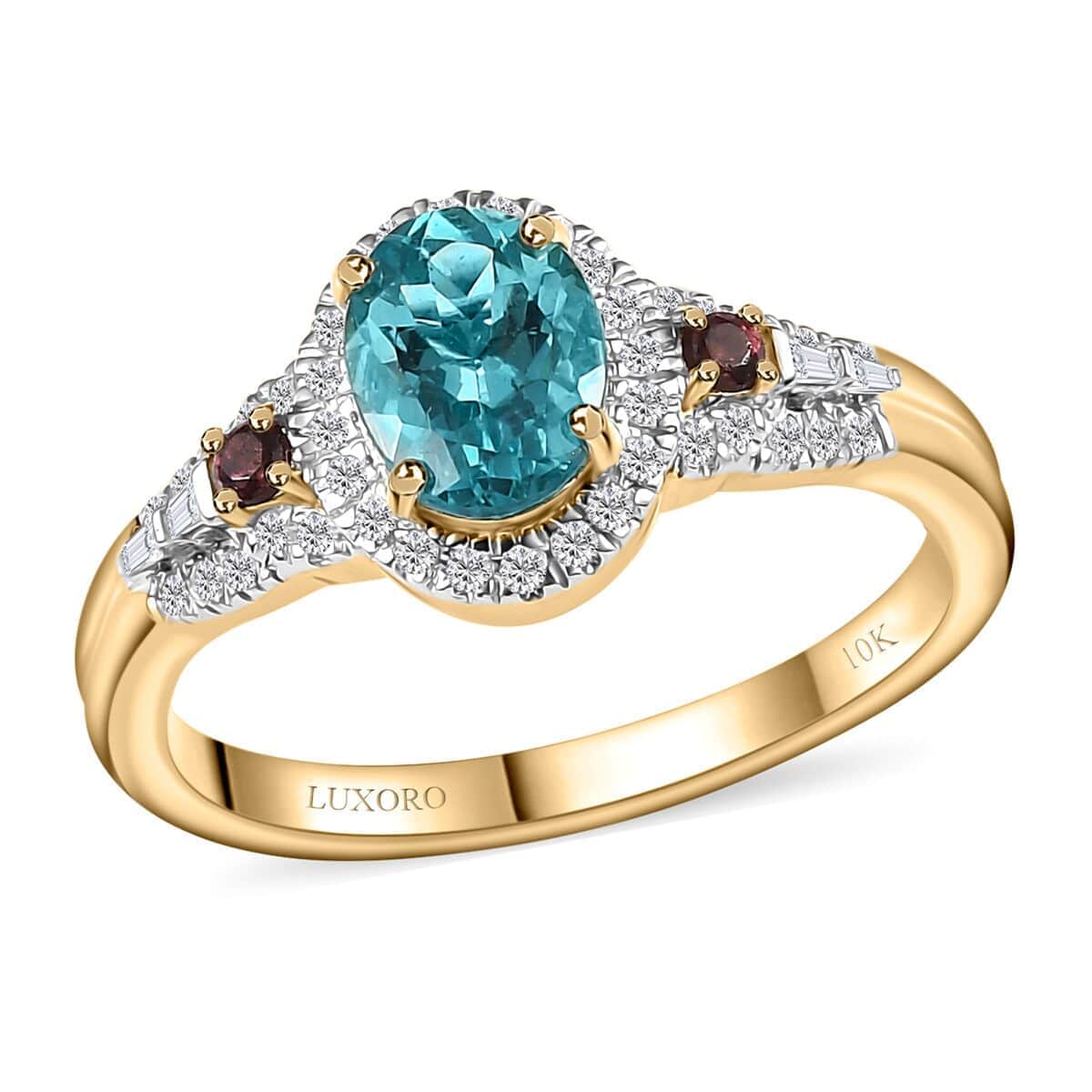 Luxoro Premium Paraiba Apatite, Rubellite, G-H I2 Diamond 1.50 ctw Ring in 10K Yellow Gold (Size 10.0)  image number 0