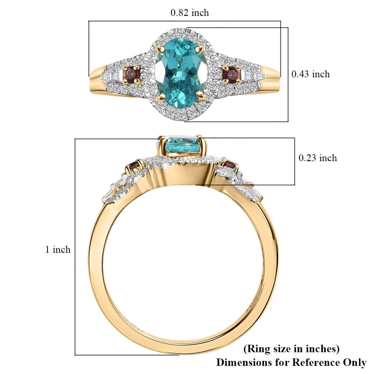 Luxoro Premium Paraiba Apatite, Rubellite, G-H I2 Diamond 1.50 ctw Ring in 10K Yellow Gold (Size 10.0)  image number 5