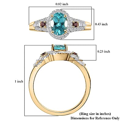 Luxoro Premium Paraiba Apatite, Rubellite, G-H I2 Diamond 1.50 ctw Ring in 10K Yellow Gold (Size 10.0) 