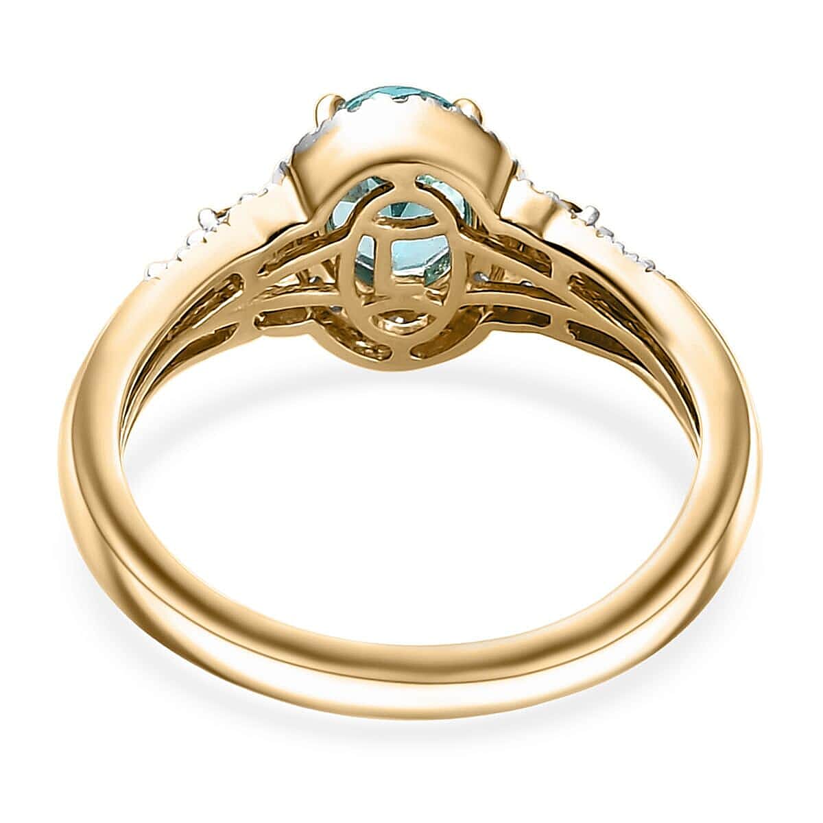 Luxoro Premium Paraiba Apatite, Rubellite, G-H I2 Diamond 1.50 ctw Ring in 10K Yellow Gold (Size 7.0)  image number 4