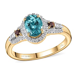 Luxoro Premium Paraiba Apatite, Rubellite, G-H I2 Diamond 1.50 ctw Ring in 10K Yellow Gold (Size 8.0) 