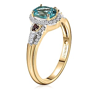 Luxoro Premium Paraiba Apatite, Rubellite, G-H I2 Diamond 1.50 ctw Ring in 10K Yellow Gold (Size 8.0) 