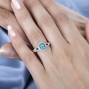 Luxoro Premium Paraiba Apatite, Rubellite, G-H I2 Diamond 1.50 ctw Ring in 10K Yellow Gold (Size 8.5) 