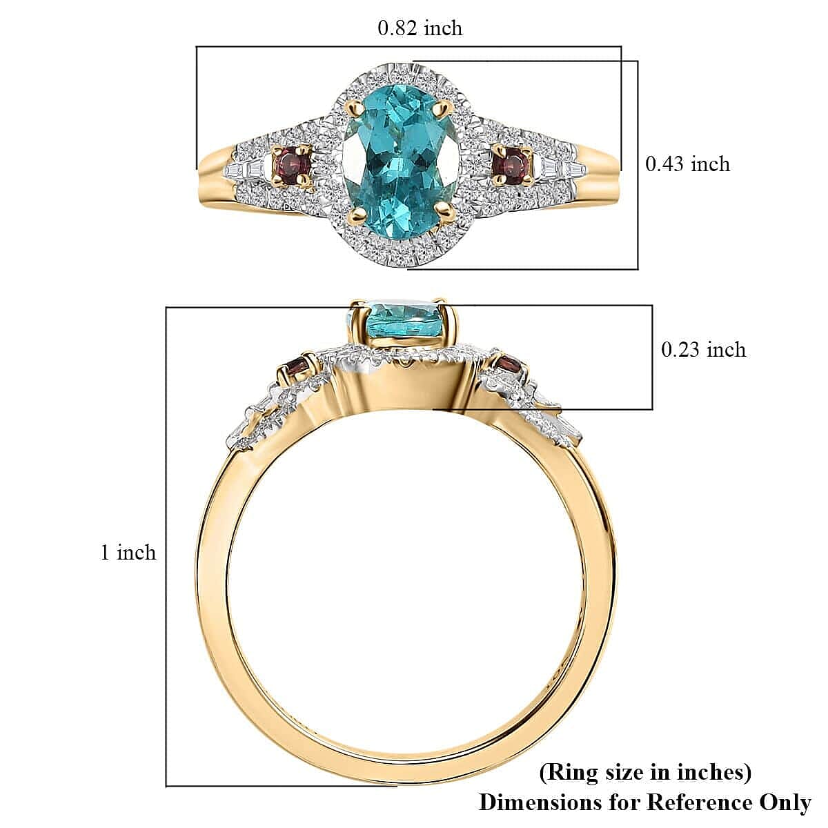 Luxoro Premium Paraiba Apatite, Rubellite, G-H I2 Diamond 1.50 ctw Ring in 10K Yellow Gold (Size 9.0)  image number 5