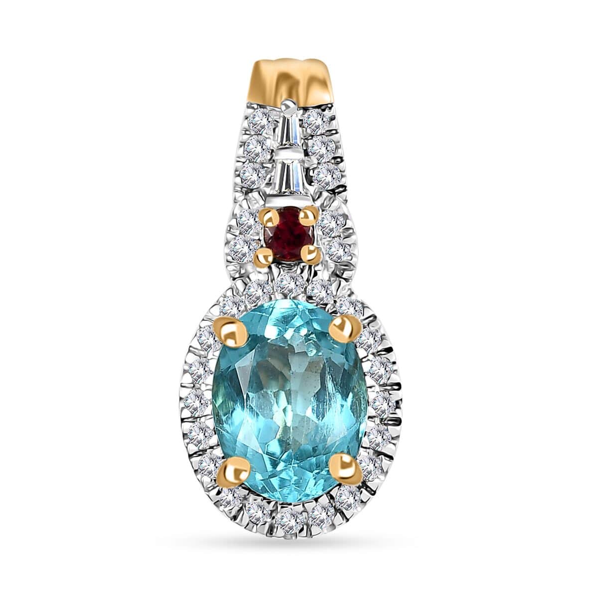 Luxoro Premium Madagascar Paraiba Apatite and Rubellite, G-H I2 Diamond 1.60 ctw Pendant in 10K Yellow Gold image number 0