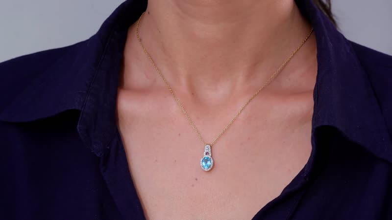 Luxoro Premium Madagascar Paraiba Apatite and Rubellite, G-H I2 Diamond 1.60 ctw Pendant without Chain in 10K Yellow Gold