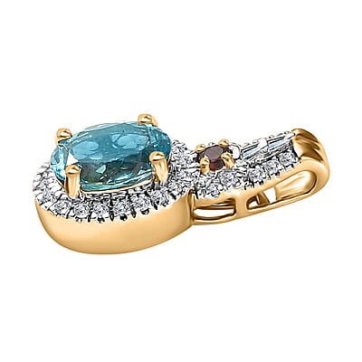 Luxoro Premium Madagascar Paraiba Apatite and Rubellite, G-H I2 Diamond 1.60 ctw Pendant without Chain in 10K Yellow Gold