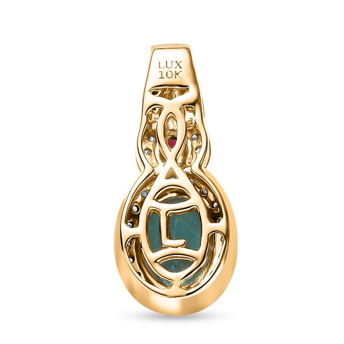 Luxoro Premium Madagascar Paraiba Apatite and Rubellite, G-H I2 Diamond 1.60 ctw Pendant in 10K Yellow Gold image number 4