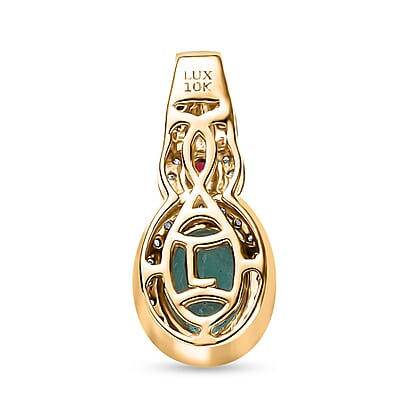 Luxoro Premium Madagascar Paraiba Apatite and Rubellite, G-H I2 Diamond 1.60 ctw Pendant without Chain in 10K Yellow Gold