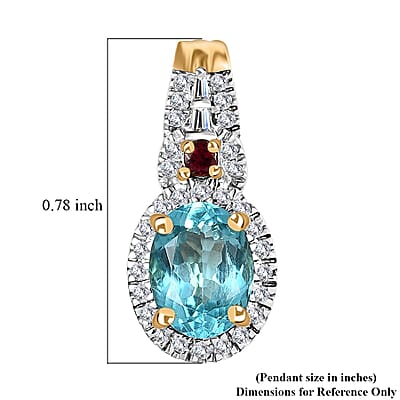 Luxoro Premium Madagascar Paraiba Apatite and Rubellite, G-H I2 Diamond 1.60 ctw Pendant without Chain in 10K Yellow Gold