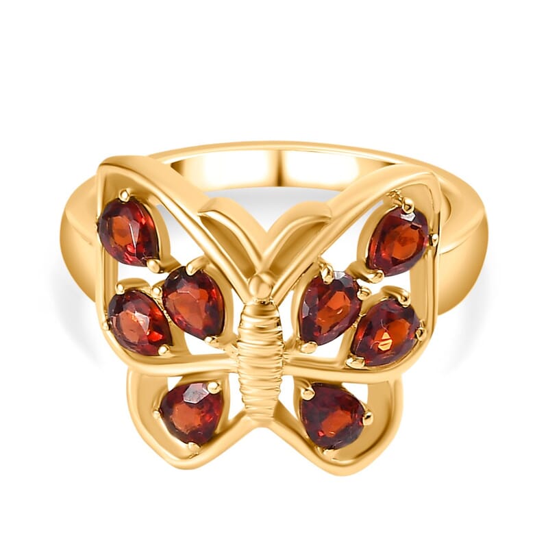Mozambique Garnet 1.60 ctw Ring in 18K Vermeil Yellow Gold Over Sterling Silver (Size 8.0)