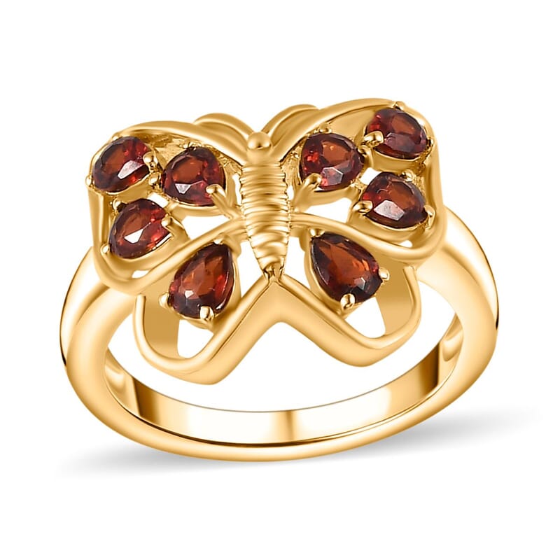 Mozambique Garnet 1.60 ctw Ring in 18K Vermeil Yellow Gold Over Sterling Silver (Size 8.0)