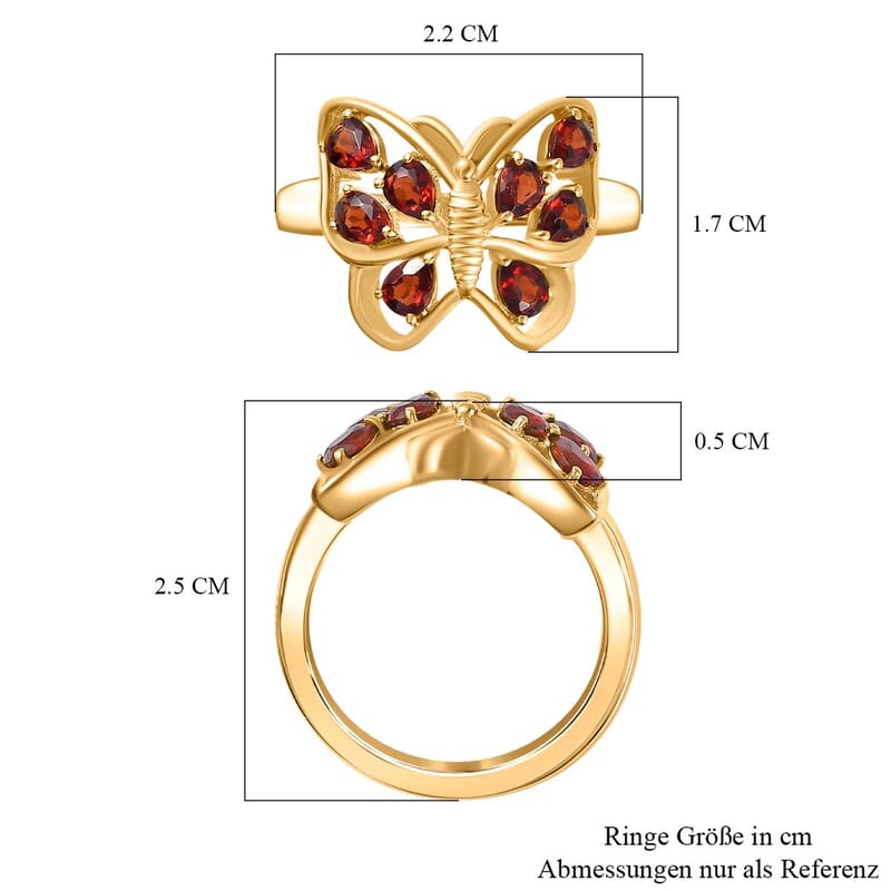 Mozambique Garnet 1.60 ctw Ring in 18K Vermeil Yellow Gold Over Sterling Silver (Size 8.0)