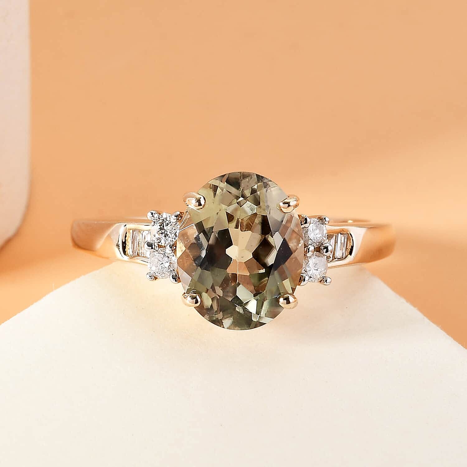 Luxoro 14K Yellow Gold AA Premium Turkizite and G-H I2 Diamond Ring (Size 6.0) 2.60 ctw