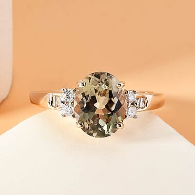 Luxoro 14K Yellow Gold AA Premium Turkizite and G-H I2 Diamond Ring (Size 6.0) 2.60 ctw