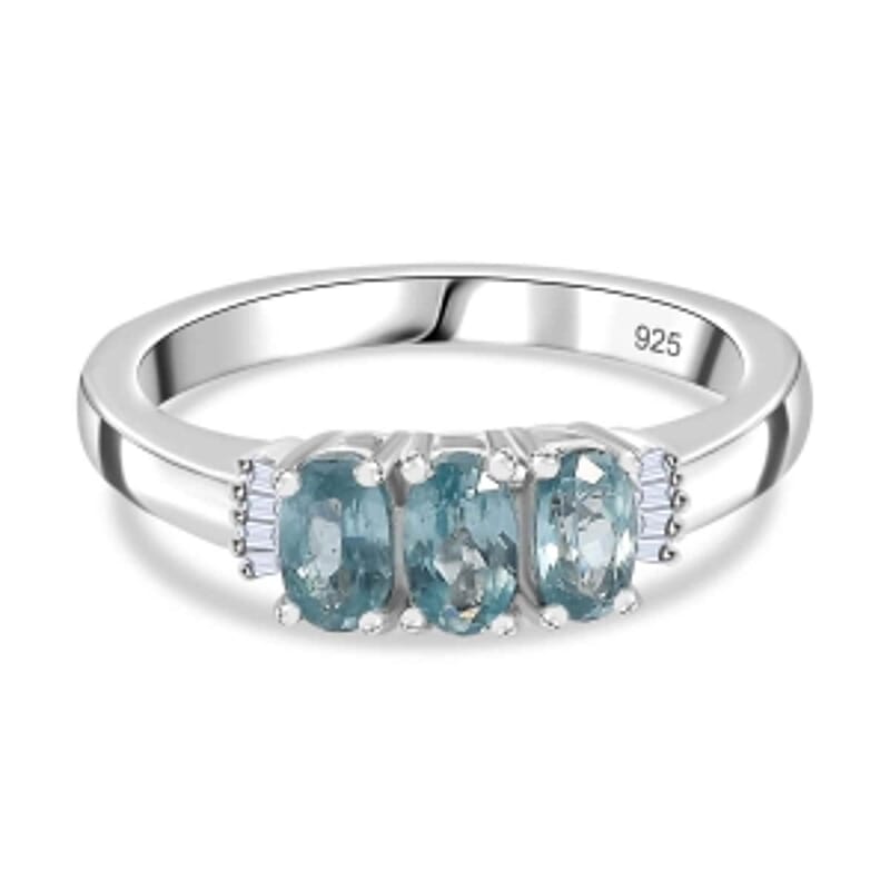 Aqua Kyanite 0.92 ctw Ring in Platinum Over Sterling Silver (Size 10)
