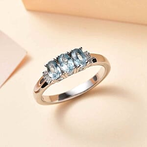 Aqua Kyanite 0.92 ctw Ring in Platinum Over Sterling Silver (Size 10)