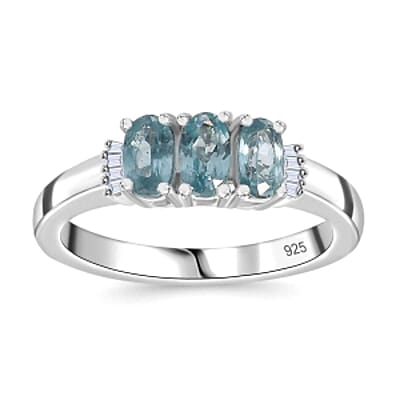 Aqua Kyanite 0.92 ctw Ring in Platinum Over Sterling Silver (Size 10)