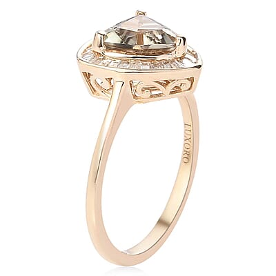 Luxoro 14K Yellow Gold AAA Turkizite and G-H I3 Diamond Halo Ring (Size 10.5) 2.00 ctw