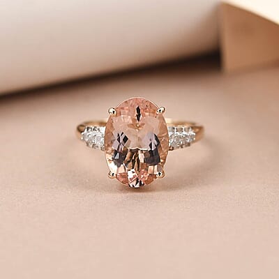 Luxoro 14K Yellow Gold AAA Marropino Morganite and G-H I3 Diamond Ring (Size 10.0) 5.50 ctw