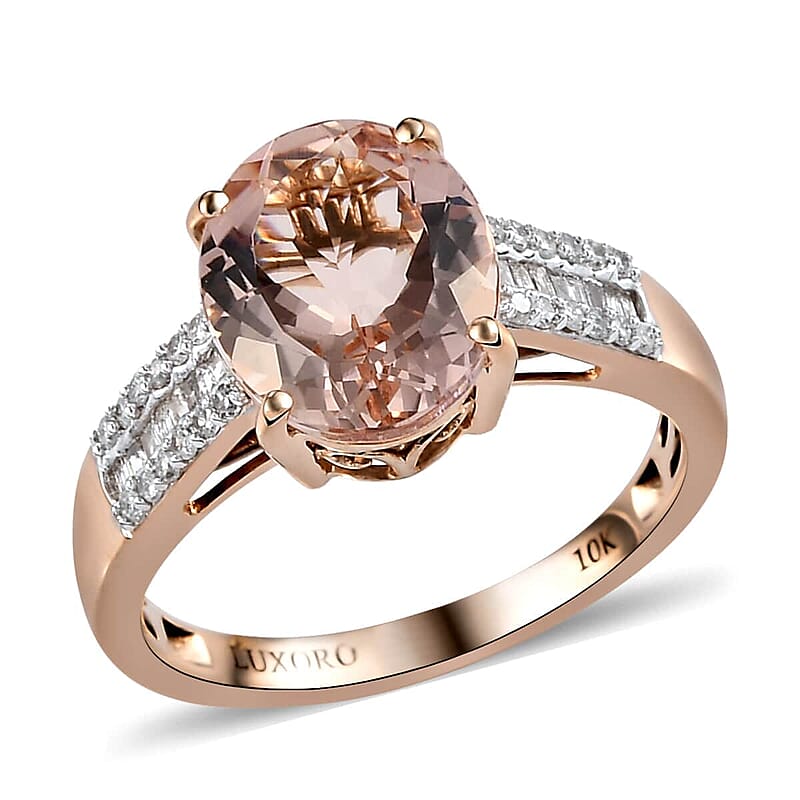 Luxoro 10K Rose Gold Premium Marropino Morganite and Diamond Ring (Size 10.5) 3.40 ctw