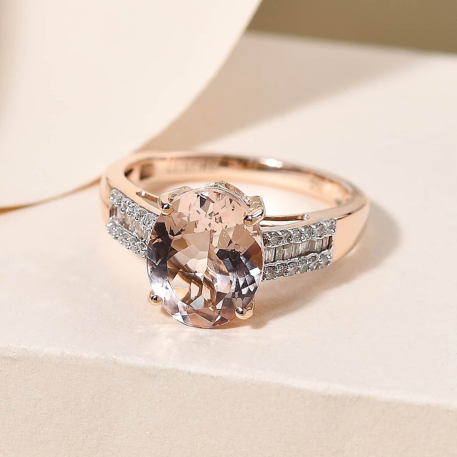 Luxoro 10K Rose Gold Premium Marropino Morganite and Diamond Ring (Size 10.5) 3.40 ctw