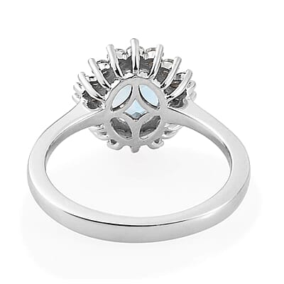 Luxoro 14K White Gold Premium Santa Maria Aquamarine and G-H SI Diamond Halo Ring (Size 10.5) 3.30 Grams 1.40 ctw