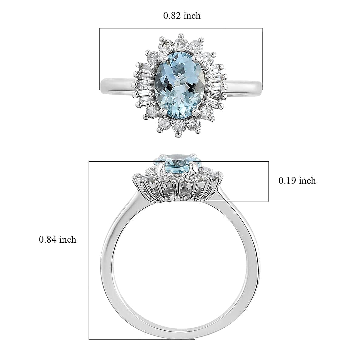 Luxoro 14K White Gold Premium Santa Maria Aquamarine and G-H SI Diamond Halo Ring (Size 10.5) 3.30 Grams 1.40 ctw