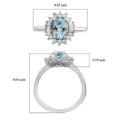 Luxoro 14K White Gold Premium Santa Maria Aquamarine and G-H SI Diamond Halo Ring (Size 10.5) 3.30 Grams 1.40 ctw