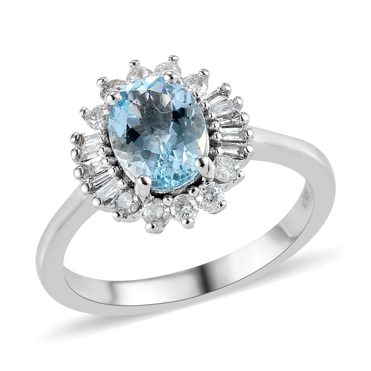 Luxoro 14K White Gold Premium Santa Maria Aquamarine and G-H SI Diamond Halo Ring (Size 6.5) 3.30 Grams 1.40 ctw image number 0