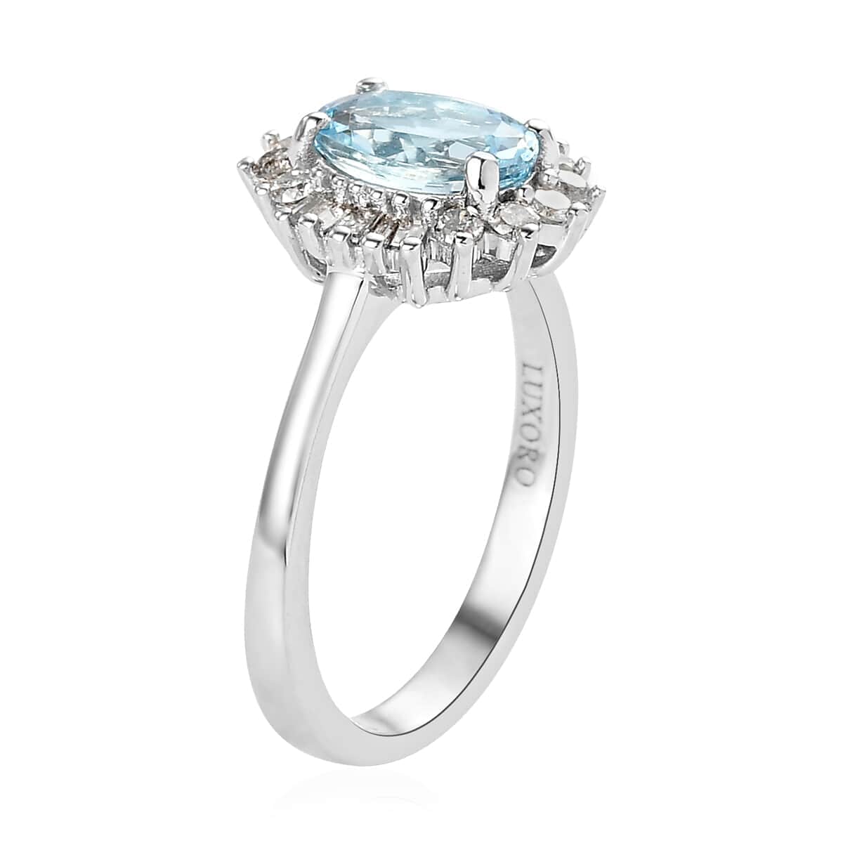 Luxoro 14K White Gold Premium Santa Maria Aquamarine and G-H SI Diamond Halo Ring (Size 6.5) 3.30 Grams 1.40 ctw image number 3