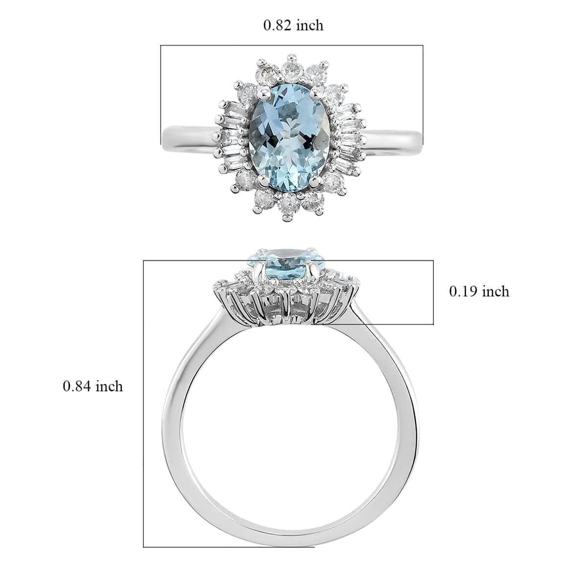 Luxoro 14K White Gold Premium Santa Maria Aquamarine and G-H SI Diamond Halo Ring (Size 6.5) 3.30 Grams 1.40 ctw image number 5