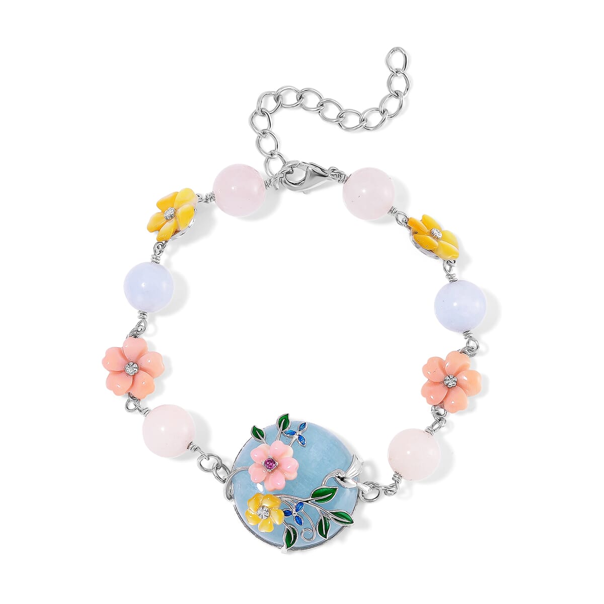 Mangoro Aquamarine and Multi Gemstone 43.10 ctw Floral Bracelet in Rhodium Over Sterling Silver (7.25In) image number 0
