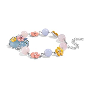 Mangoro Aquamarine and Multi Gemstone 43.10 ctw Floral Bracelet in Rhodium Over Sterling Silver (7.25In)