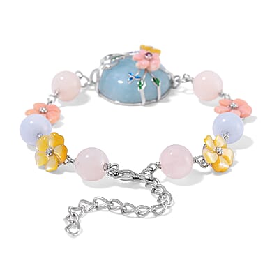 Mangoro Aquamarine and Multi Gemstone 43.10 ctw Floral Bracelet in Rhodium Over Sterling Silver (7.25In)