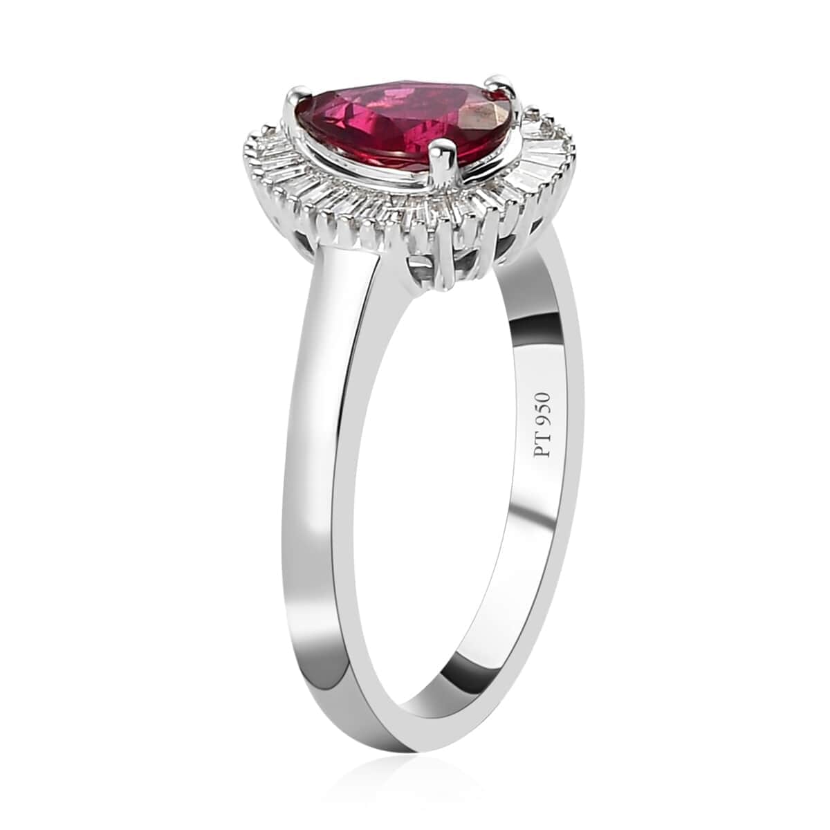 RHAPSODY 950 Platinum AAAA Ouro Fino Rubellite and E-F VS Diamond Halo Ring (Size 6.0) 5.85 Grams 1.25 ctw image number 3