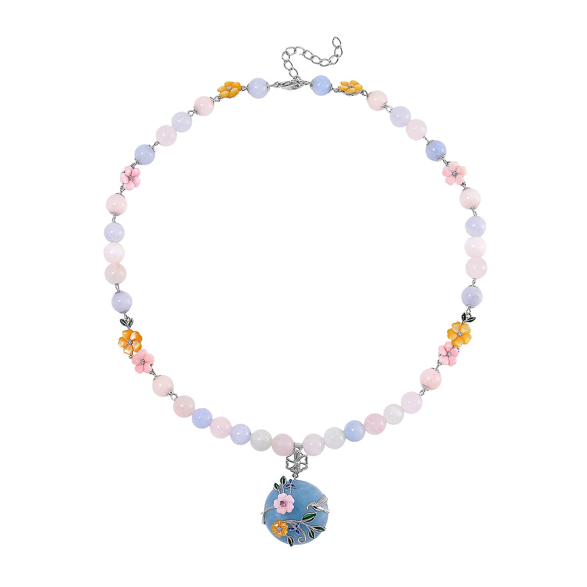 Mangoro Aquamarine and Multi Gemstone 196.90 ctw Floral Beaded Necklace in Rhodium Over Sterling Silver 18-20 Inches image number 2