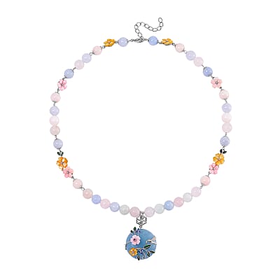 Mangoro Aquamarine and Multi Gemstone 196.90 ctw Floral Beaded Necklace in Rhodium Over Sterling Silver 18-20 Inches