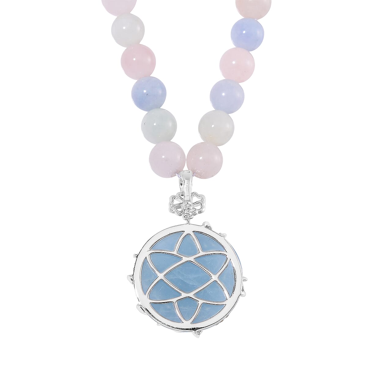 Mangoro Aquamarine and Multi Gemstone 196.90 ctw Floral Beaded Necklace in Rhodium Over Sterling Silver 18-20 Inches image number 4