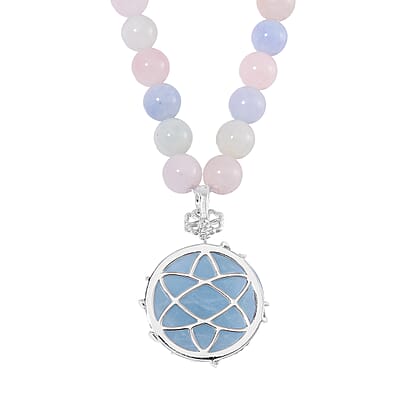 Mangoro Aquamarine and Multi Gemstone 196.90 ctw Floral Beaded Necklace in Rhodium Over Sterling Silver 18-20 Inches