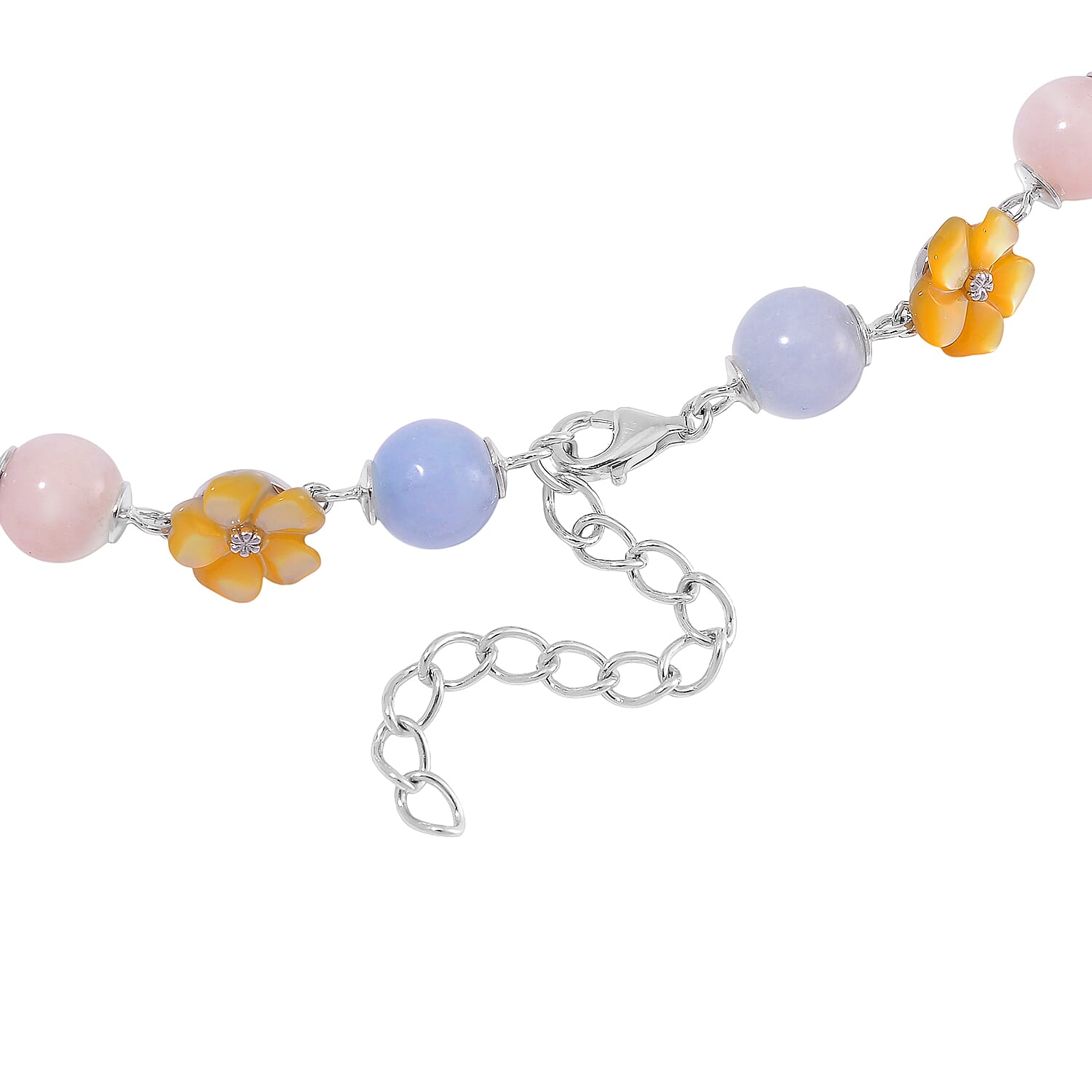 Mangoro Aquamarine and Multi Gemstone 196.90 ctw Floral Beaded Necklace in Rhodium Over Sterling Silver 18-20 Inches