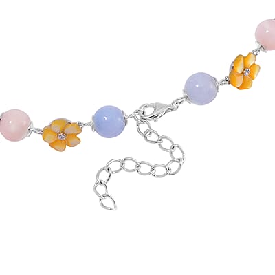 Mangoro Aquamarine and Multi Gemstone 196.90 ctw Floral Beaded Necklace in Rhodium Over Sterling Silver 18-20 Inches