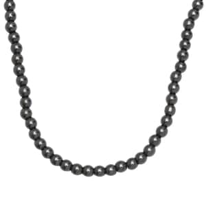 Hematite Beaded Necklace 20 Inches in Rhodium Over Sterling Silver 221.00 ctw