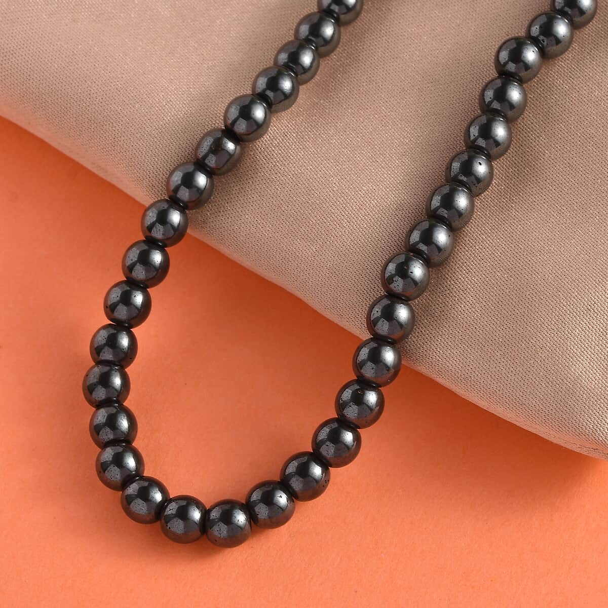 Hematite Beaded Necklace 20 Inches in Rhodium Over Sterling Silver 221.00 ctw image number 1