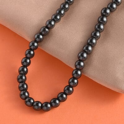 Hematite Beaded Necklace 20 Inches in Rhodium Over Sterling Silver 221.00 ctw