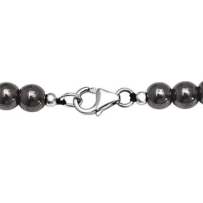Hematite Beaded Necklace 20 Inches in Rhodium Over Sterling Silver 221.00 ctw