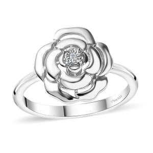 White Diamond Accent Flower Ring in Sterling Silver (Size 7.0)
